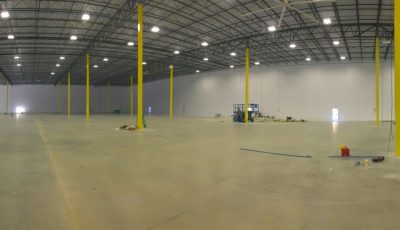 the fully painted end result of the warehouse painting project