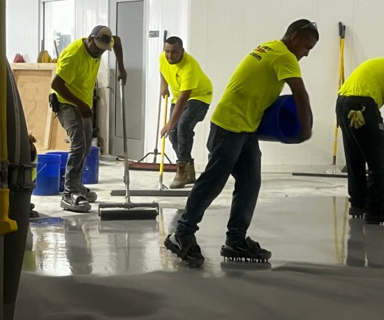 Application underway workers wearing unique shoes