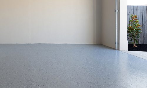 Polished concrete garage floor front view