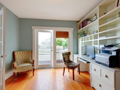 Home Office with Soft Blue Walls