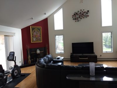 red accent wall painting