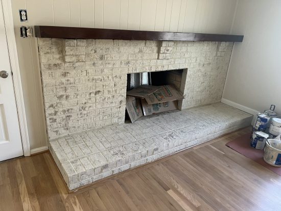 side view of fireplace after lime wash completed