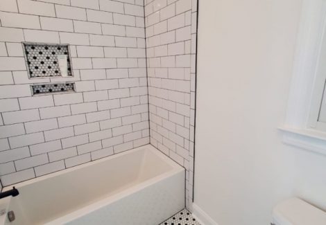 repainted wall in the bathroom of house in alpharetta, georgia