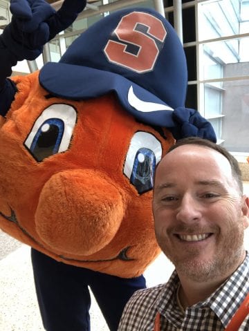 Brendan with Syracuse Mascot