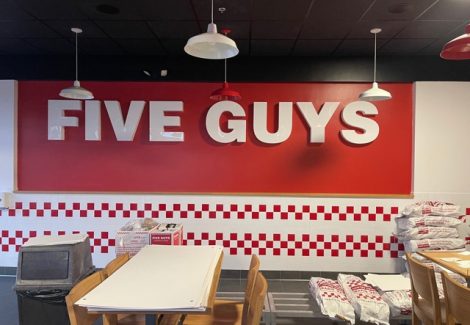 Five Guys Backdrop Repainted red