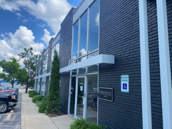 state farm brick wall painted dark gray