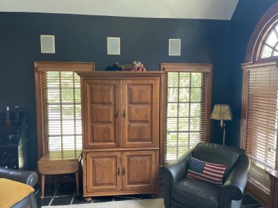 home interior room with blue accent wall