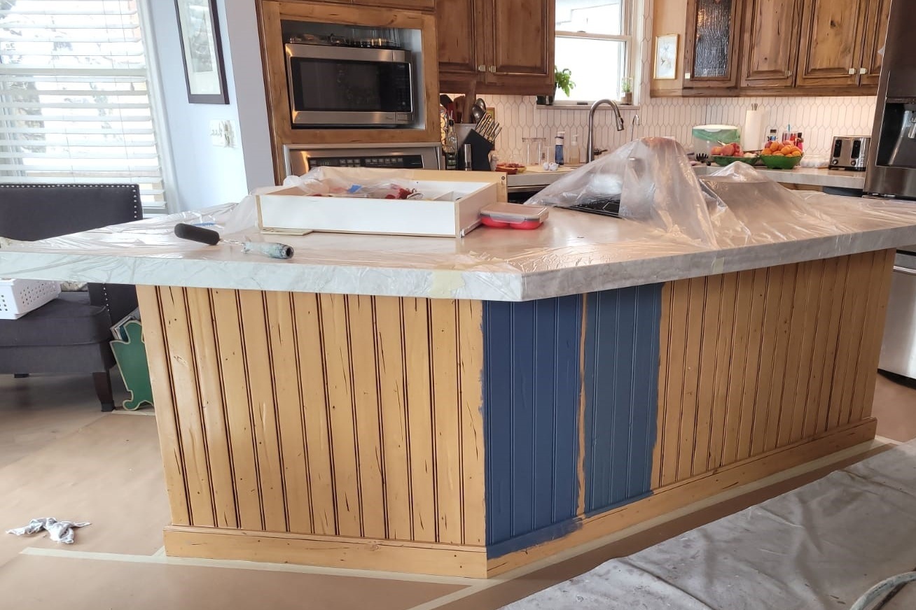 kitchen island before painting