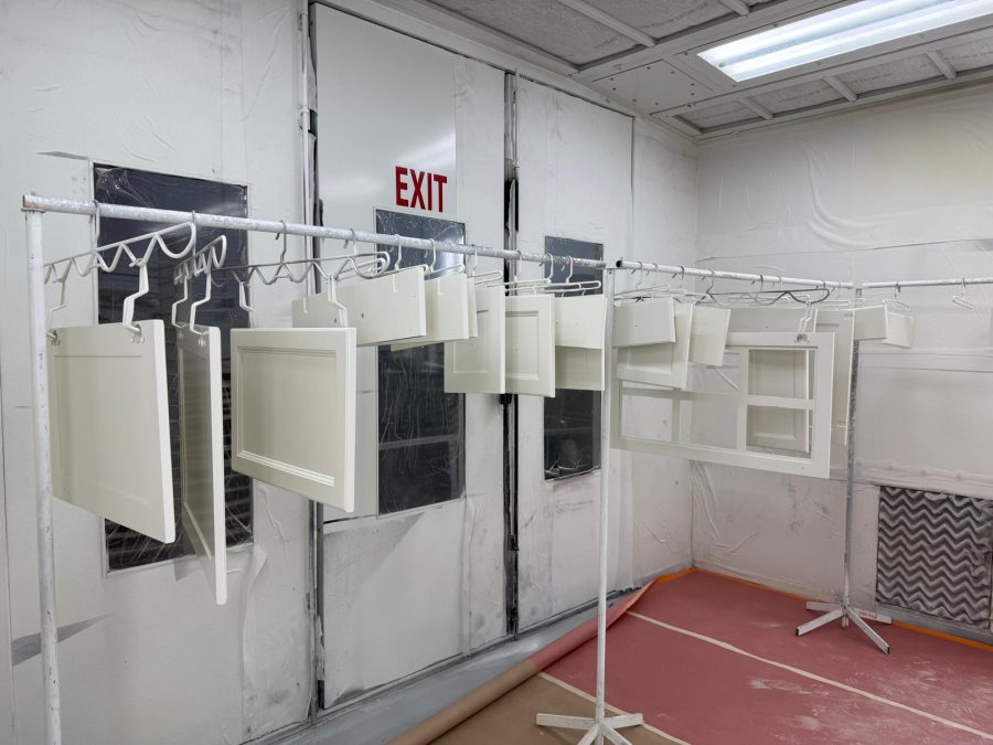 painted cabinet doors hanging on rack Preview Image 2