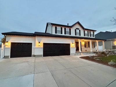 house exterior with white siding and black trim and accents