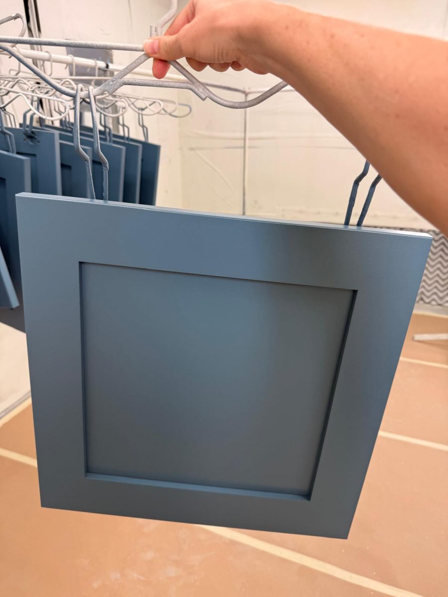 blue painted cabinet doors on drying rack Preview Image 4