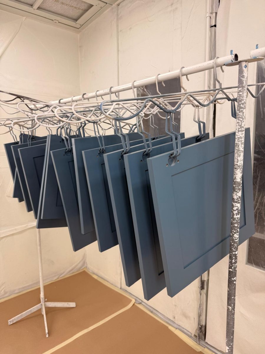 blue painted cabinet doors on drying rack Preview Image 3