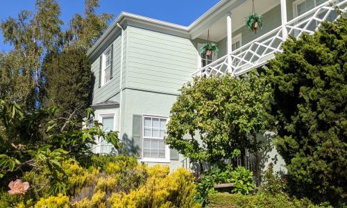 Pale green with white trim