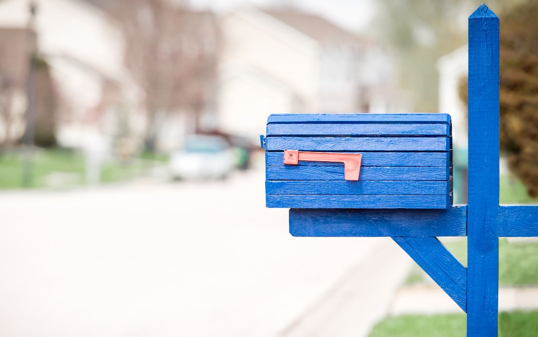 blue painted mailbox