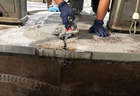 Gill Dairy Case Study floor being filled and repaired