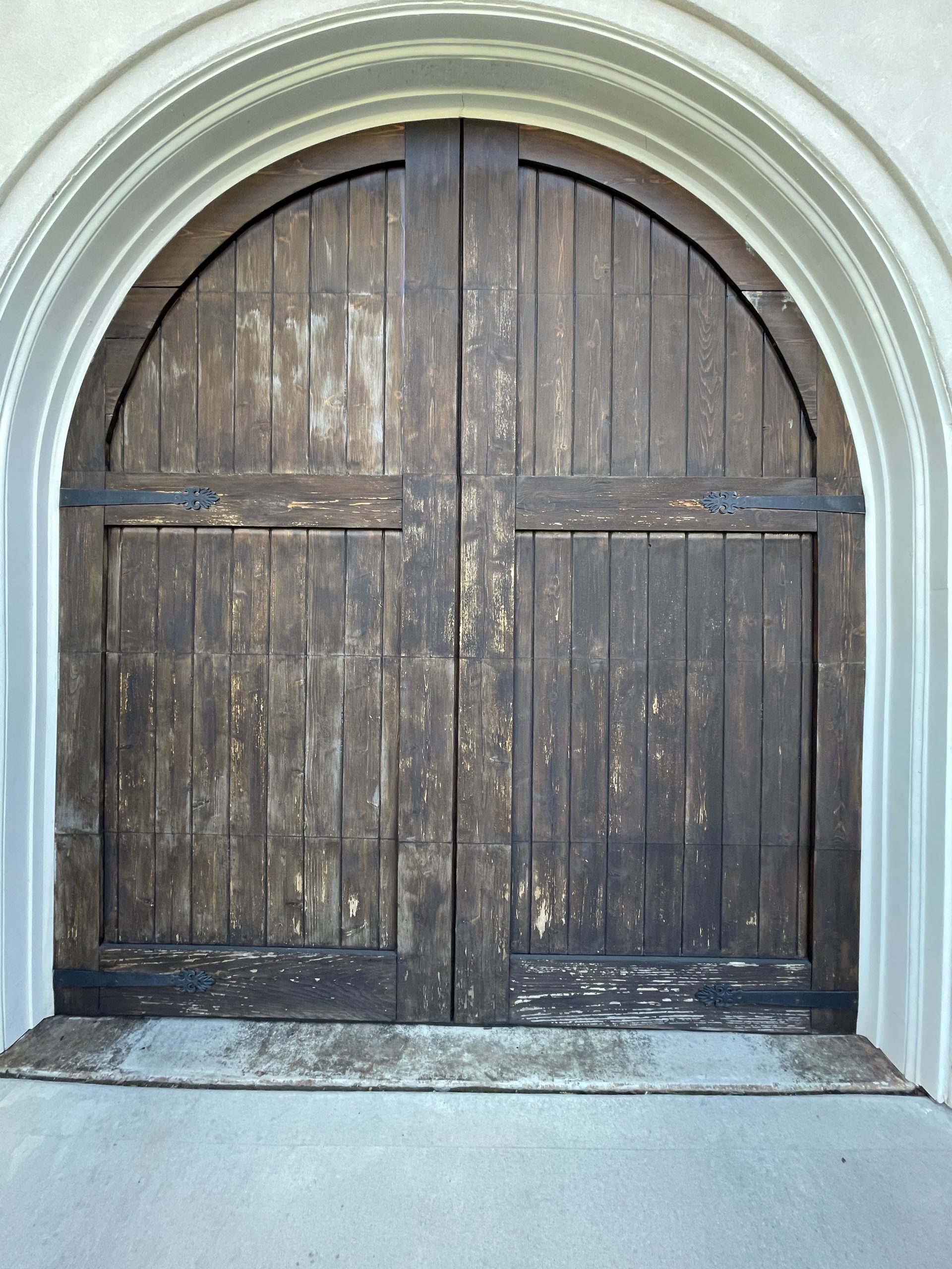 old, worn wooden garage door