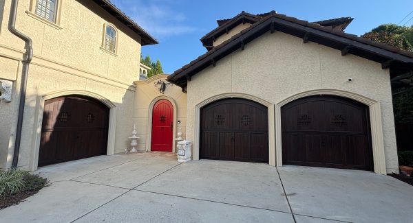 garage doors and soffit wood staining