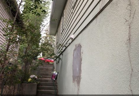 Unfinished stairs and siding