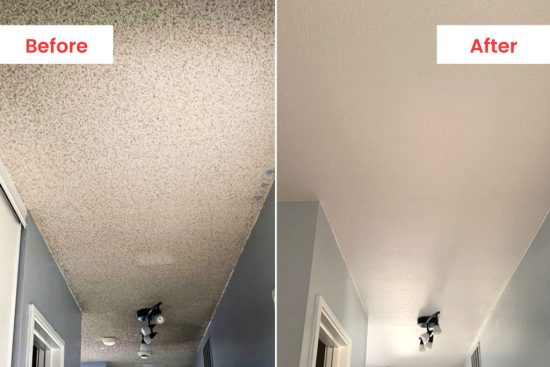 repainted popcorn ceiling before and after