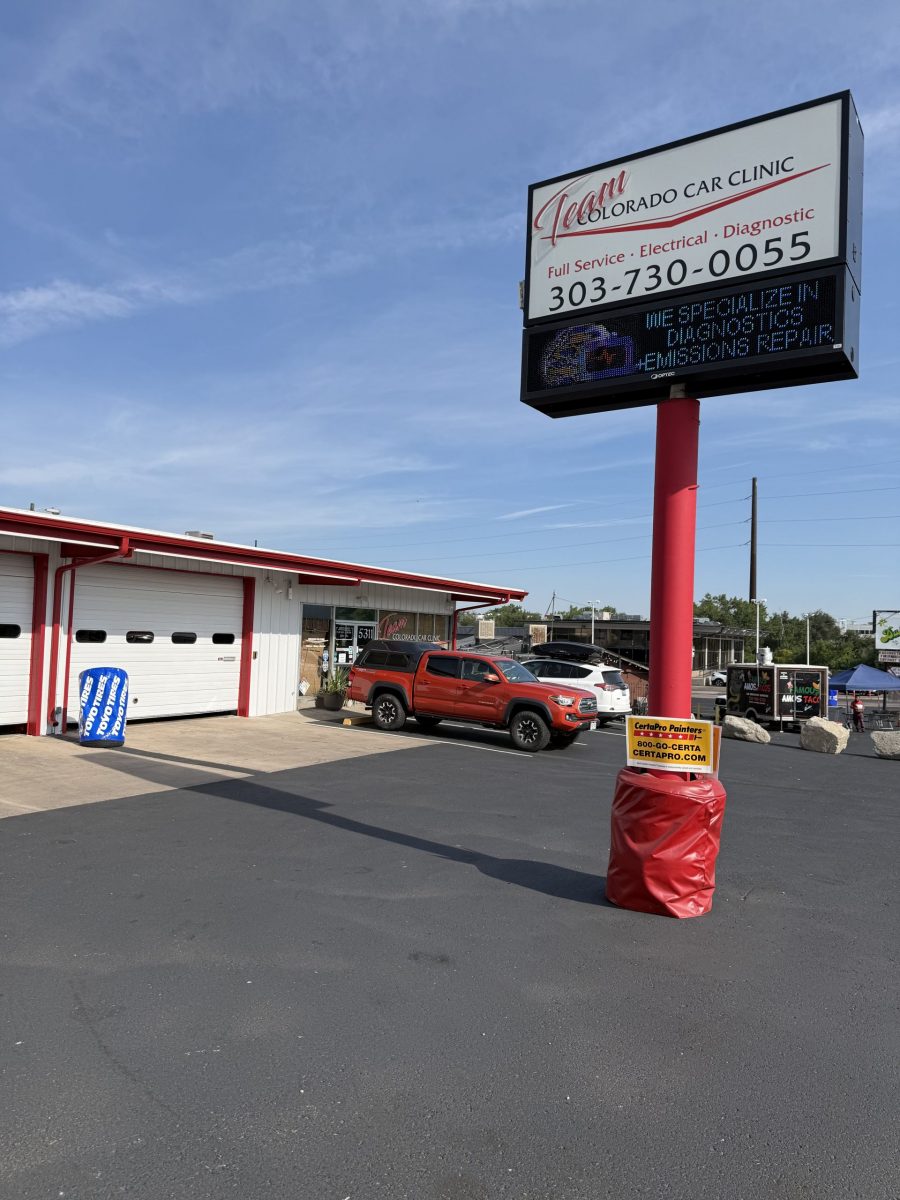 white and red trim painted auto body shop exterior Preview Image 3