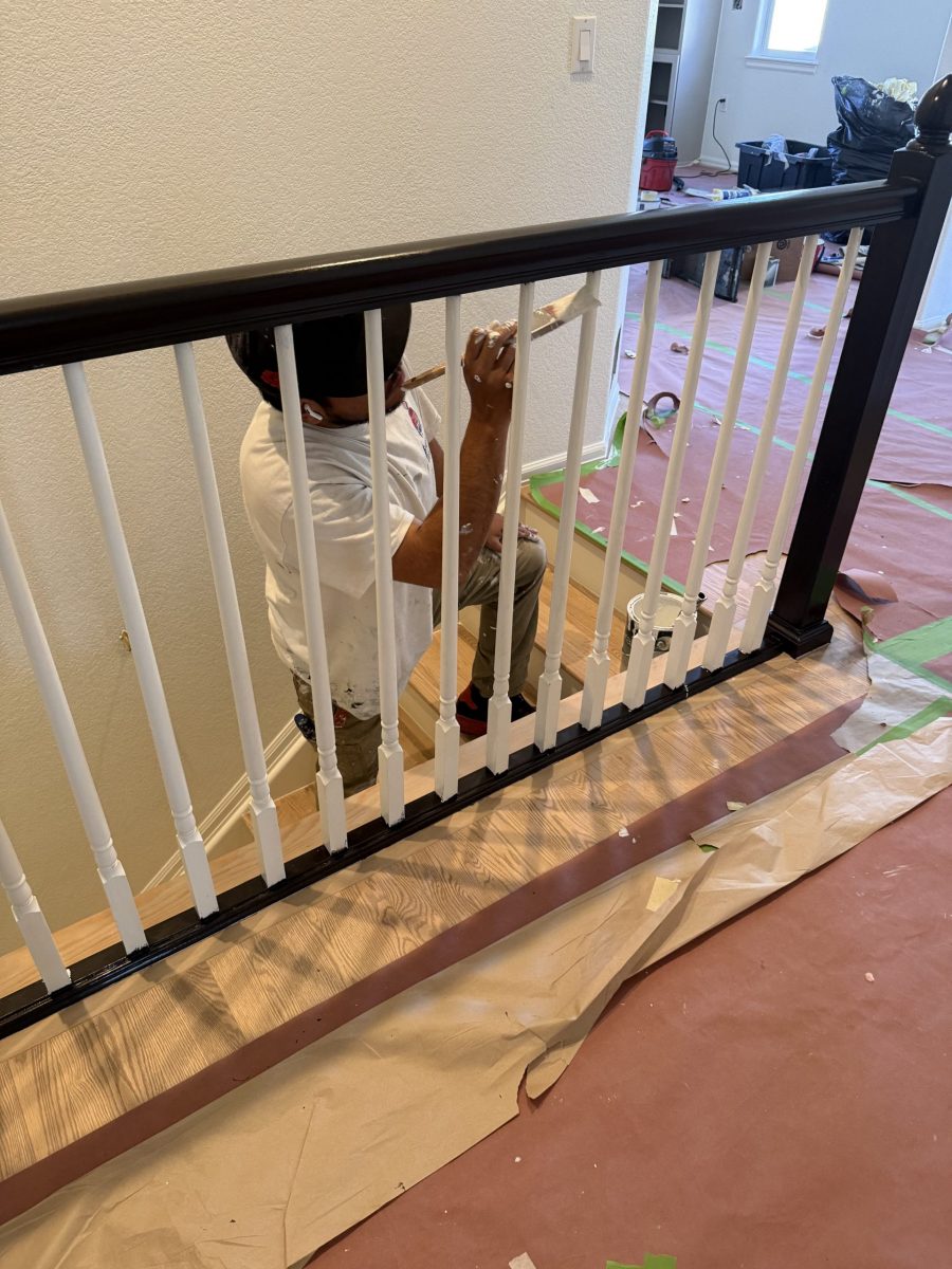 person painting stairway railing rungs Preview Image 1