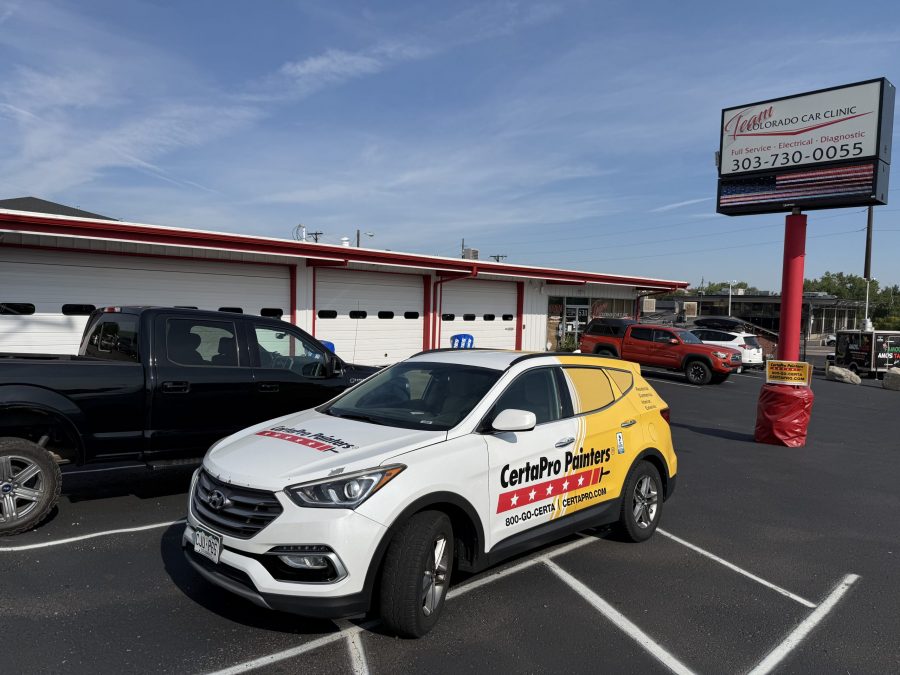 certapro car and white and red trim painted auto body shop exterior Preview Image 4