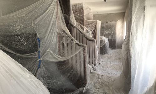 Foyer Textured Ceiling Removal - During
