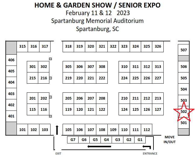 Booth 502 at the Spartanburg Home and Garden Show Feb 11th and 12th