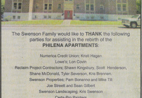 Swenson Family Thank You advert