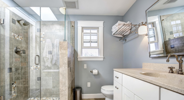 residential full bathroom with blue paint color