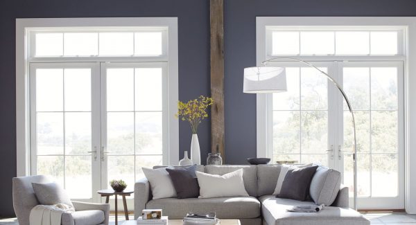 living room with purple paint color