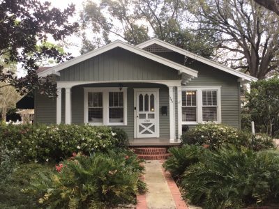 home exterior after paint job light gray