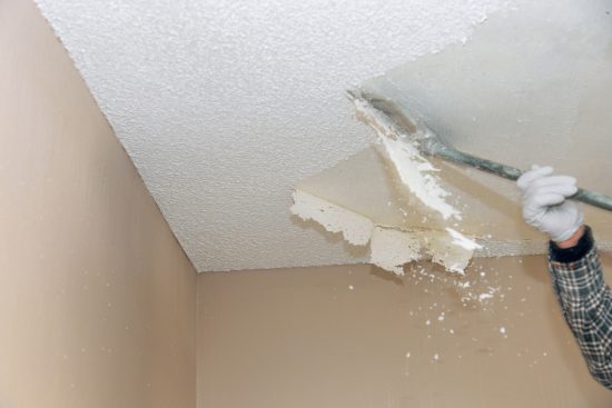 Removal old dirty popcorn ceiling wall interiors home remodeling