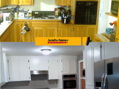 before and after kitchen cabinet painting