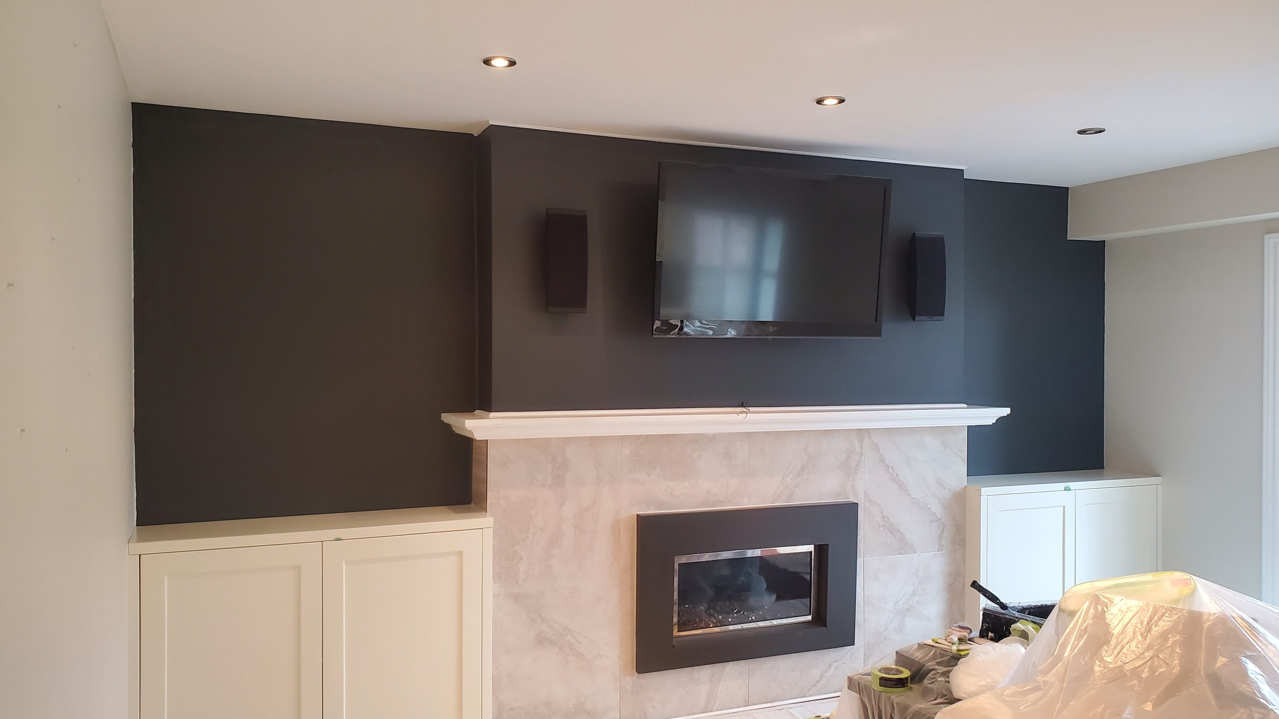 media room accent wall painting