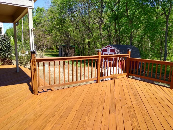 This deck was returned to a uniform finish with a good staining After