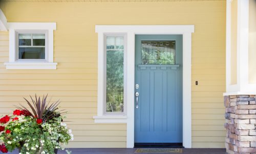 exterior clapboard painting with repainted front door