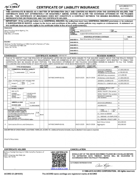 Certificate of Insurance ('26)