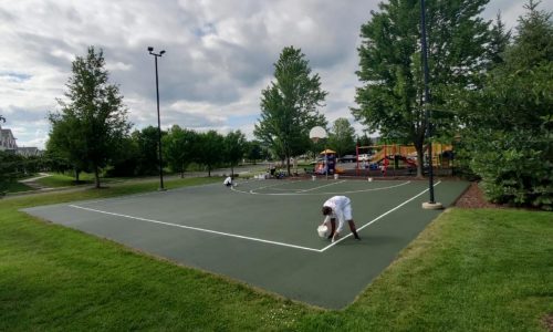 Our team painting the rec area