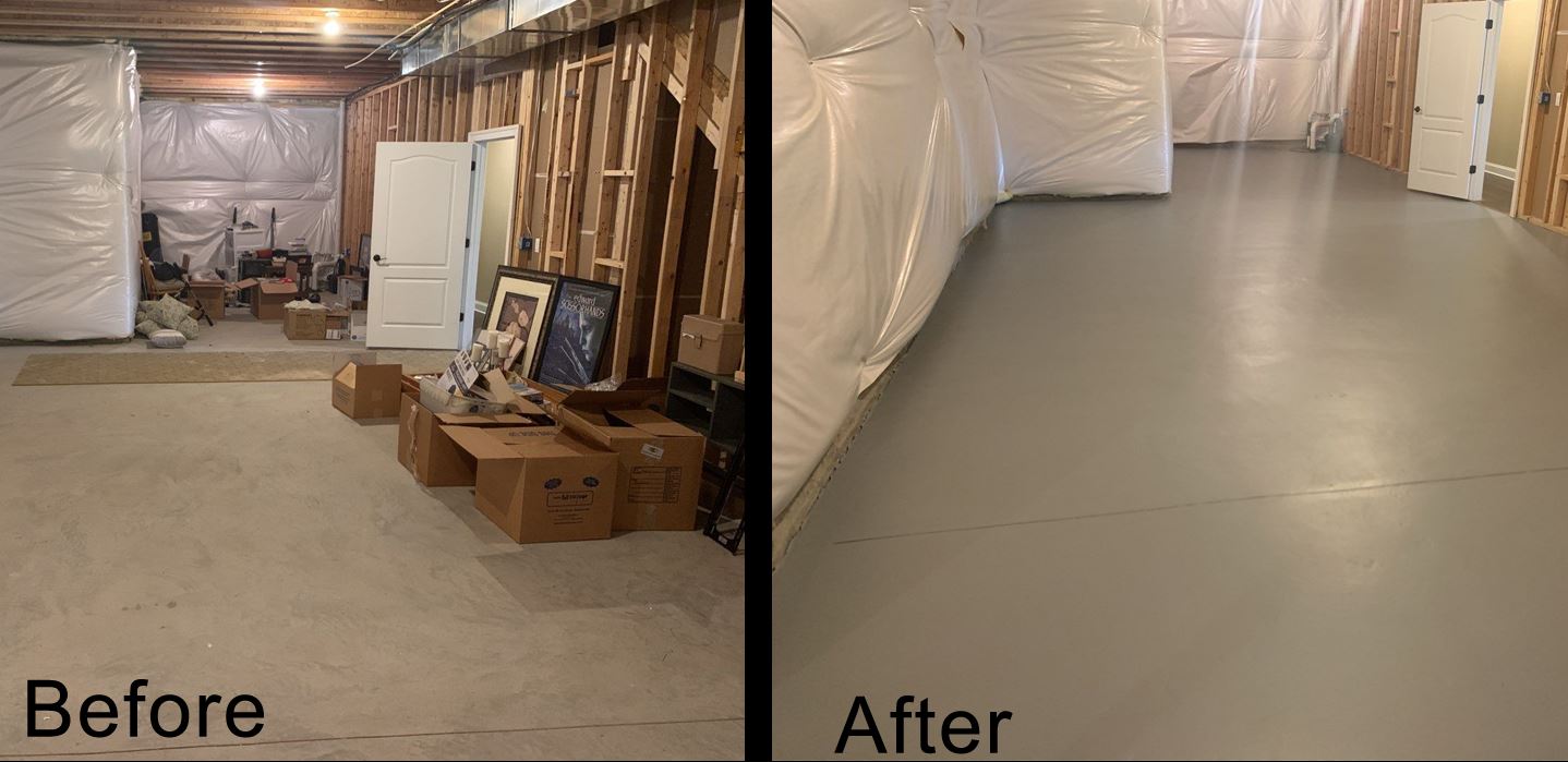 before and after basement floor painting project