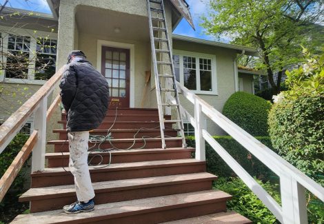 During Professional Exterior Wood Step Painting