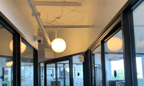 Office Corridor Ceiling Braces and Fixtures