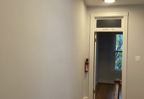 painted walls of stairwell landing