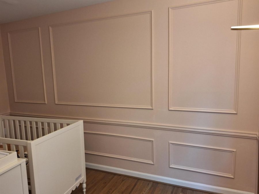 pink painted nursery wall with wainscoting trim Preview Image 1