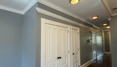 grey painted walls with white closet doors