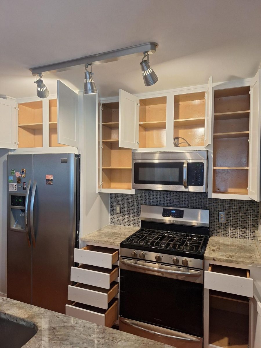 kitchen with open cabinets