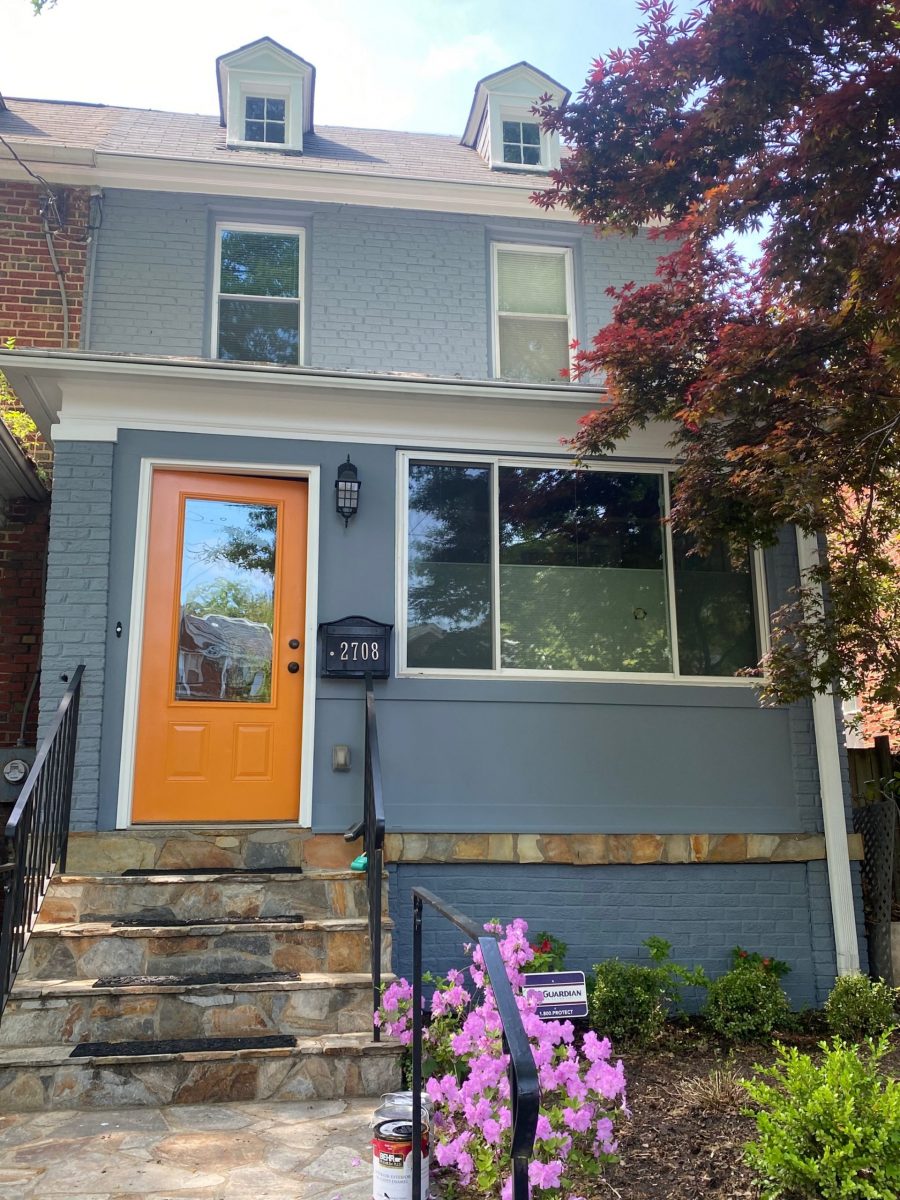 Exterior House Painting with Orange Door