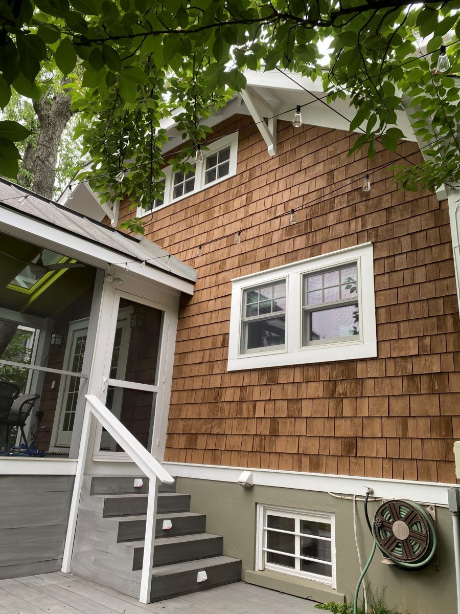 side of house with cedar shake siding and white trim Preview Image 5