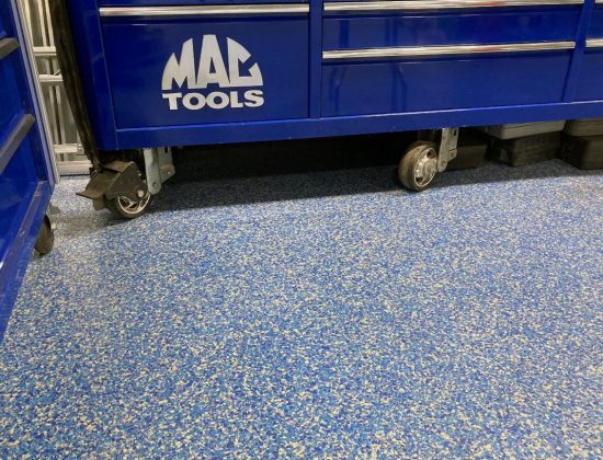 blue flake on epoxy floor