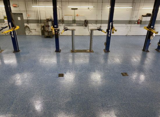 commercial garage floor with an epoxy coating